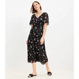 NEW Loft Dress Womens Size 6 Black Metallic Seashell Feminine Lightweight Midi